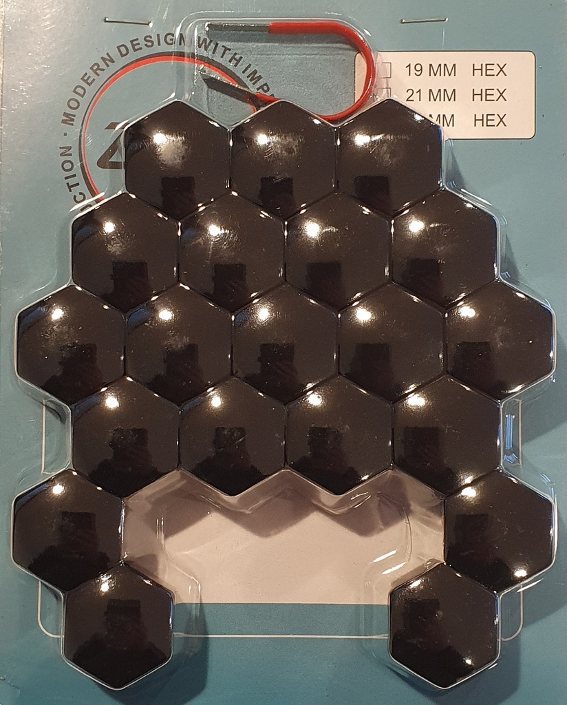PLASTIC CAPS HEX21 BLACK -SET OF 20 W/CLIP TOOL